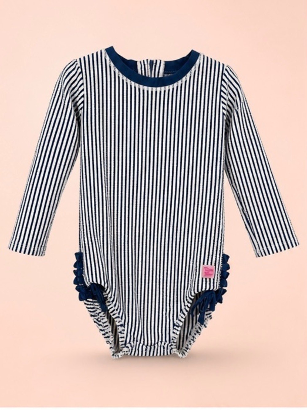 Ruffle Butts Navy Seersucker Rash Guard Swimsuit 2T